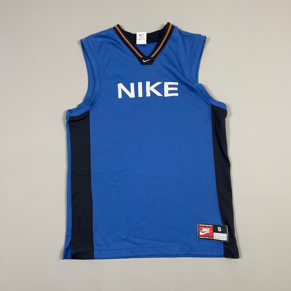 Nike Team Sports Basketball Jersey Blue Black Sleeveless Mesh Shirt Mens Small